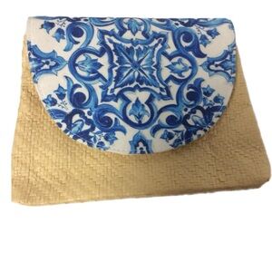 Dolce & Gabbana Light Blue Raffia Clutch Cosmetic-Makeup Bag